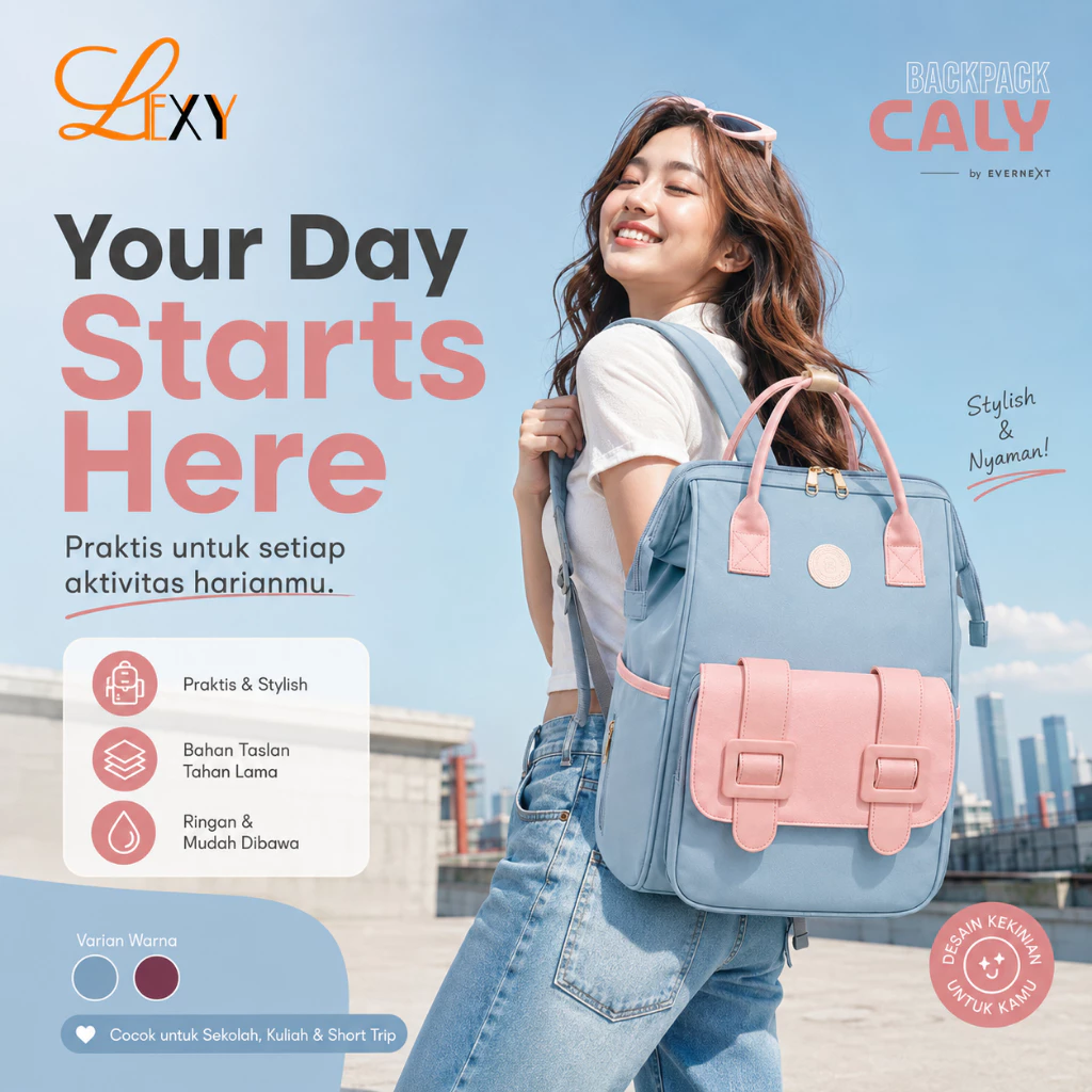 LEXY Tas Ransel Wanita Korea Backpack Sekolah Kuliah Tahan Air Kapasitas Besar Fashion Korea