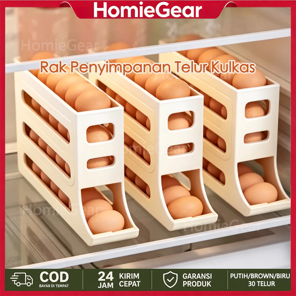 HomieGear Rak Telur Tempat Rak Telur 4 Tingkat Otomatis Bergulir Rak Penyimpanan Telur Anti Pecah/Jatuh
