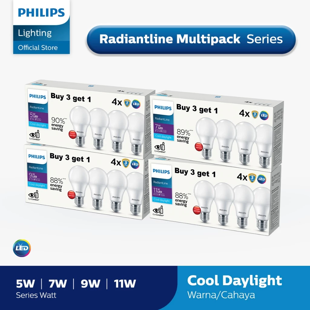 Philips RadiantLine Multipack LEDBulb 6500K Putih 5W, 7W, 9W, 11W