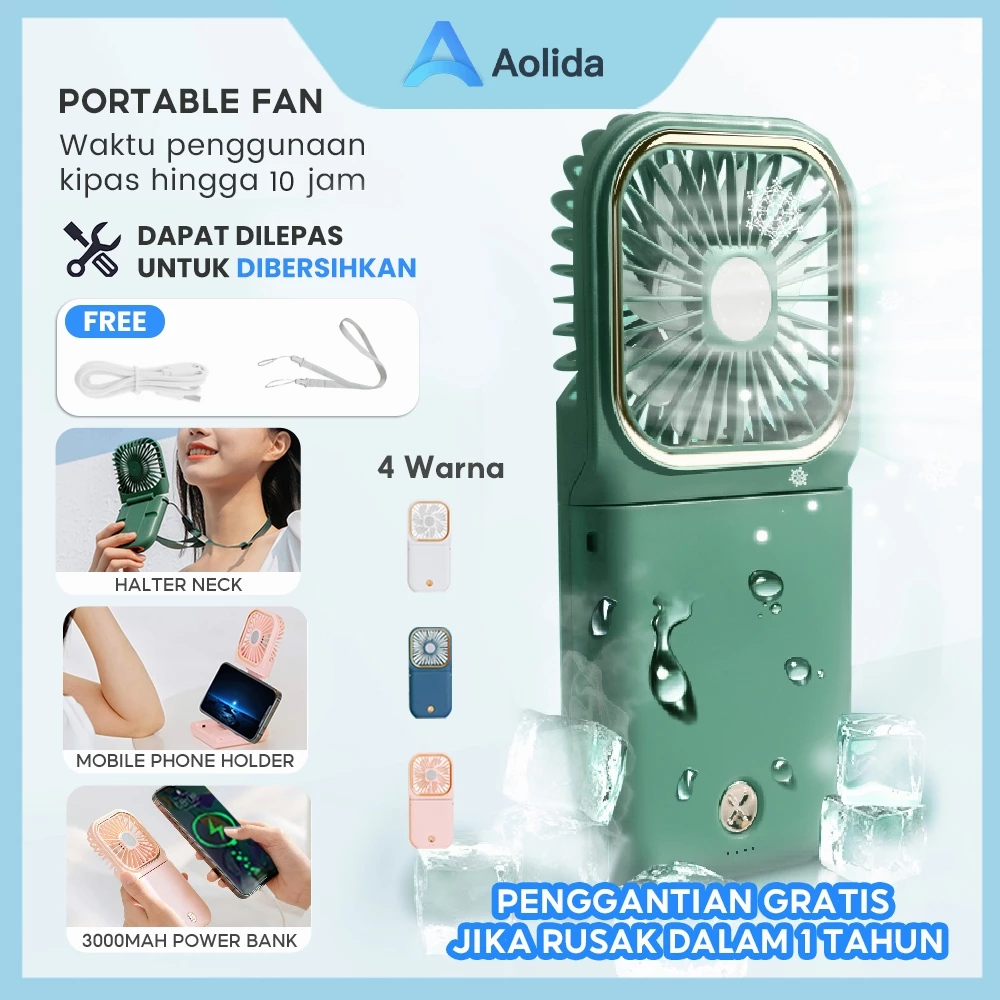 Aolida Kipas Angin Portable Mini USB Lipat Dudukan Ponsel Dan Powerbank 5000mAh Baterai Tahan Lama Cocok Untuk Kantor Sekolah