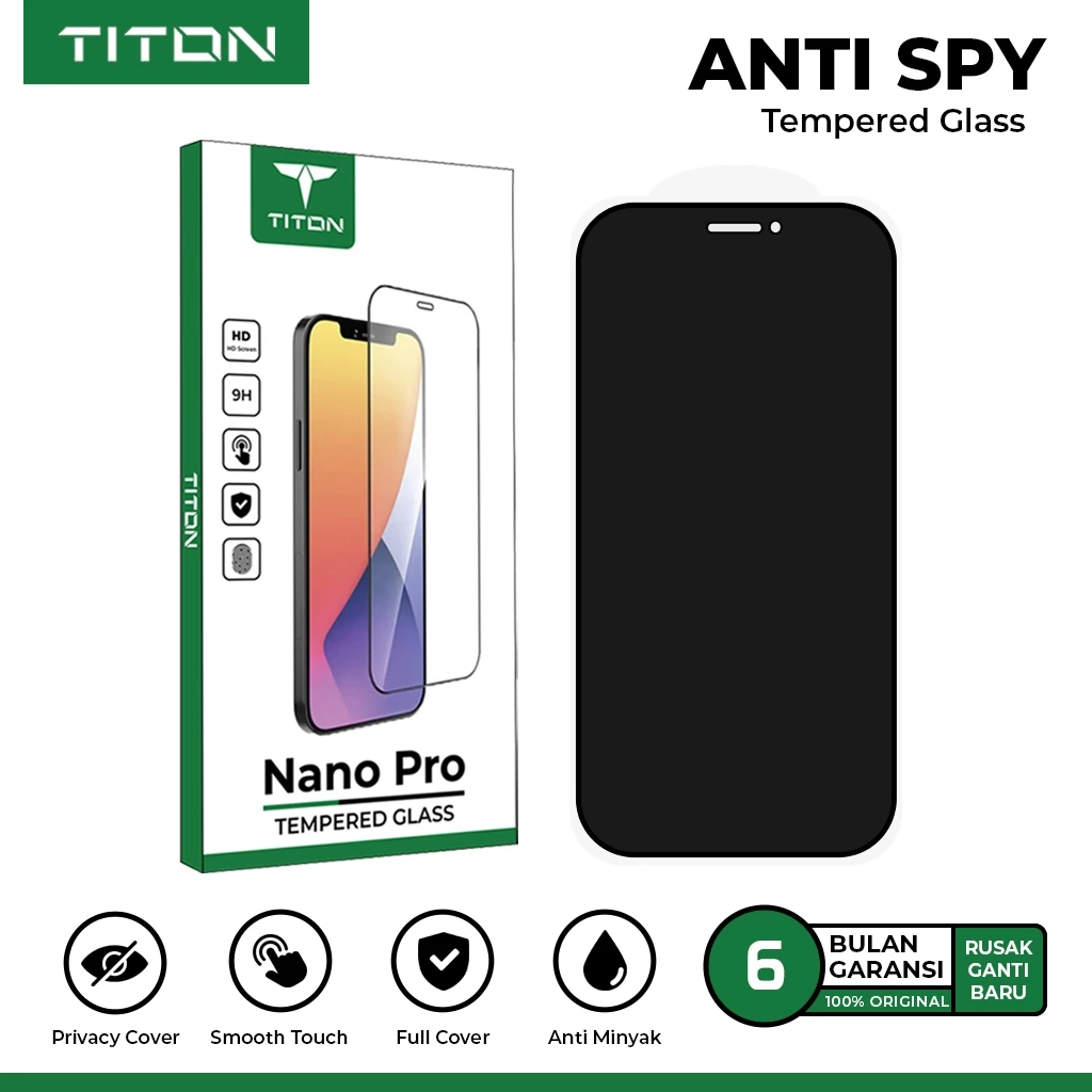 TITON Anti Spy Tempered Glass iPhone 11 12 13 14 15 16 17 Pro Max Privacy Screen Protector Anti Gores Pelindung Layar Handphone